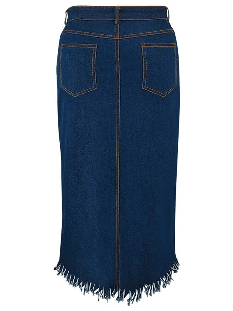 Wmstar Plus Size Only Denim Skirts Maxi Sexy Medium Stretch Long Flounce Skirt Wholesale Dropshipping 2024 Women's Clothing