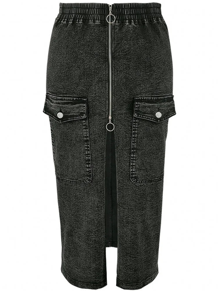 Summer New Plus Size Clothes High Waist Slit Denim Skirt For Women Washed Retro Pencil Skirt Hip-covering Straight Long Skirt