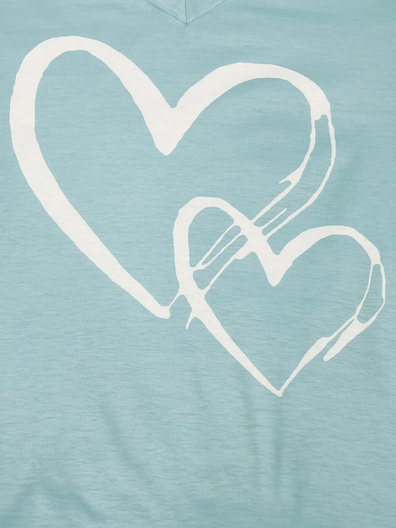 Plus Size Casual T-shirt Women's Plus Heart & Stripe Print Long Sleeve V Neck Slight Stretch Tunic T-shirt