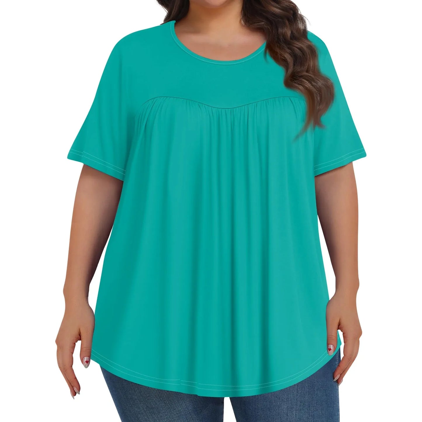 2024 Women'S Fashion Casual Solid Color Round Neck Short Sleeve Plus Size Tops Camisetas Mujer Verano 2024 Koszulki Damskie