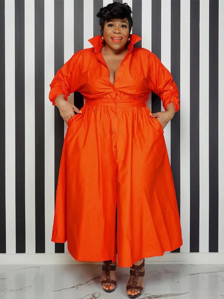 Elegant Casual Women's Dresses Korean Style Solid Color Long Shirt Dress Female Loose Plus Size Dress Wholesale Dropshipping