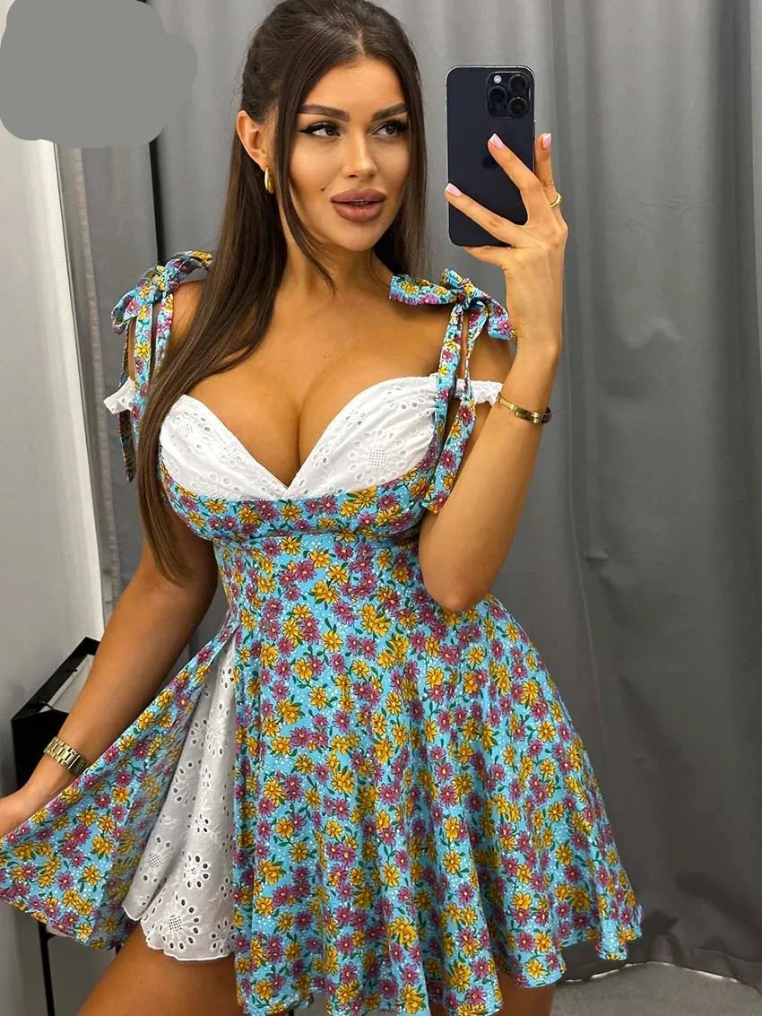 Elegant Blue Print Mini Dress