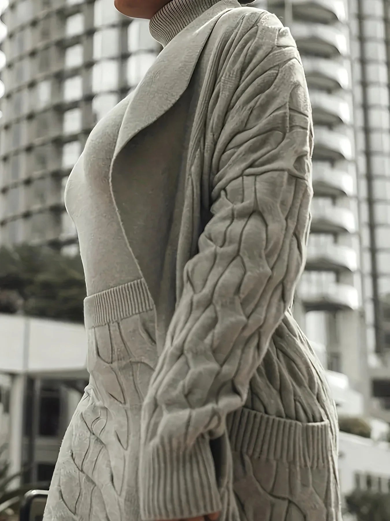 2024 Winter Chic Three-Piece Knit Set Women Open Front Pocketed Cardigan Sleek Turtleneck Sweater With High-Waist Skirt Perfect