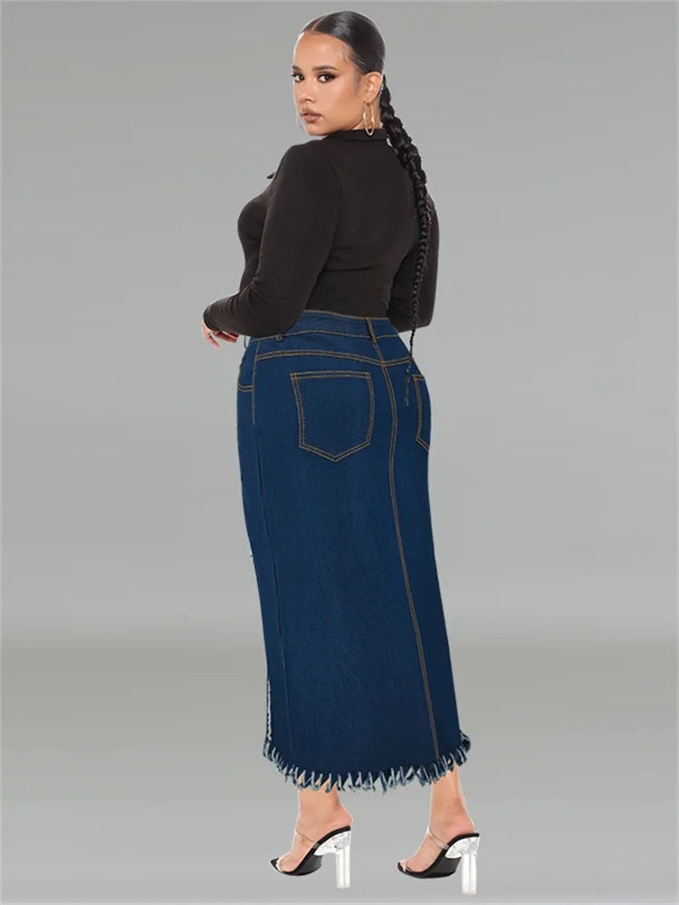 Wmstar Plus Size Only Denim Skirts Maxi Sexy Medium Stretch Long Flounce Skirt Wholesale Dropshipping 2024 Women's Clothing