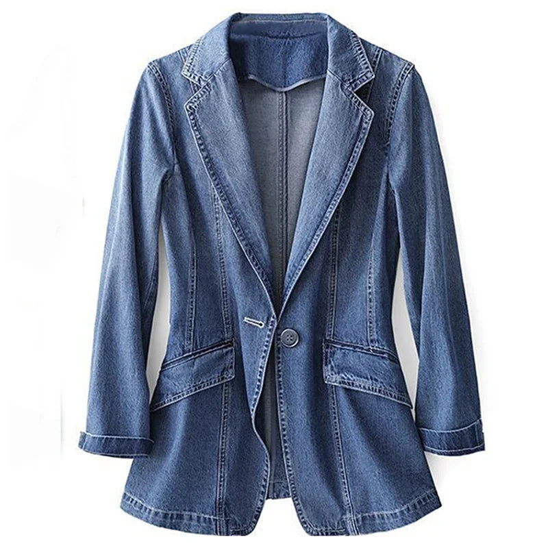 Vintage Suit Women Jeans Jacket Casual Tops Loose Short Denim Blazer Outwear Female Cowboy Basic Coat New Spring Autumn B420