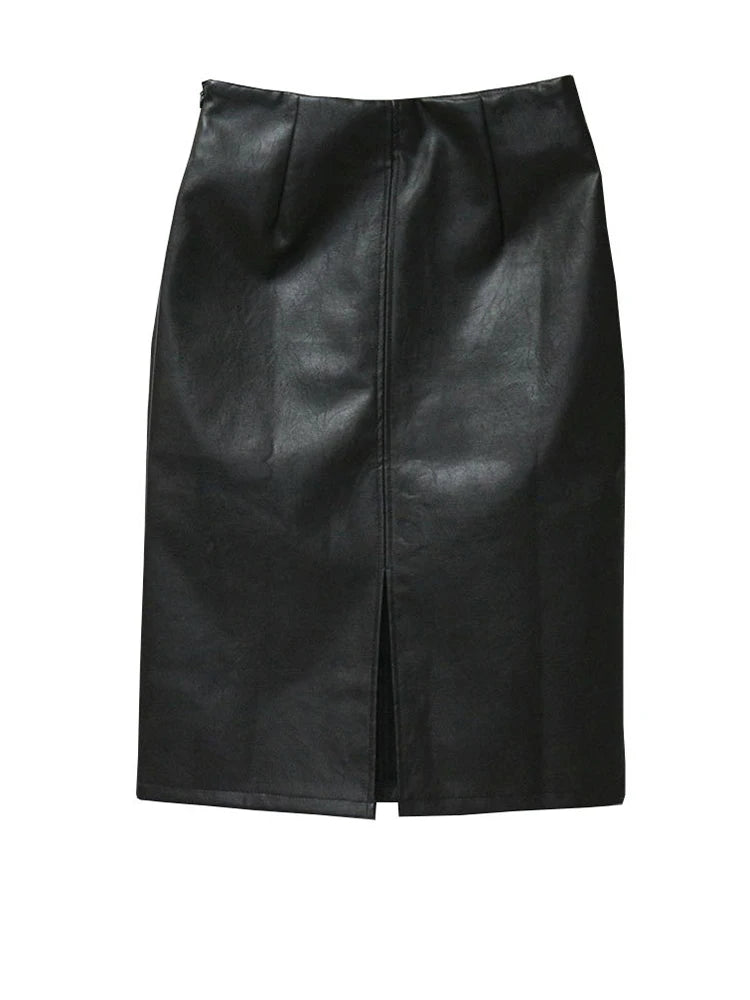 Midi Skirts PU Leather Dress High Waist Front Split Pencil Skirts Women Clothing Fashion Party Club Wear Summer Autumn Plus Size