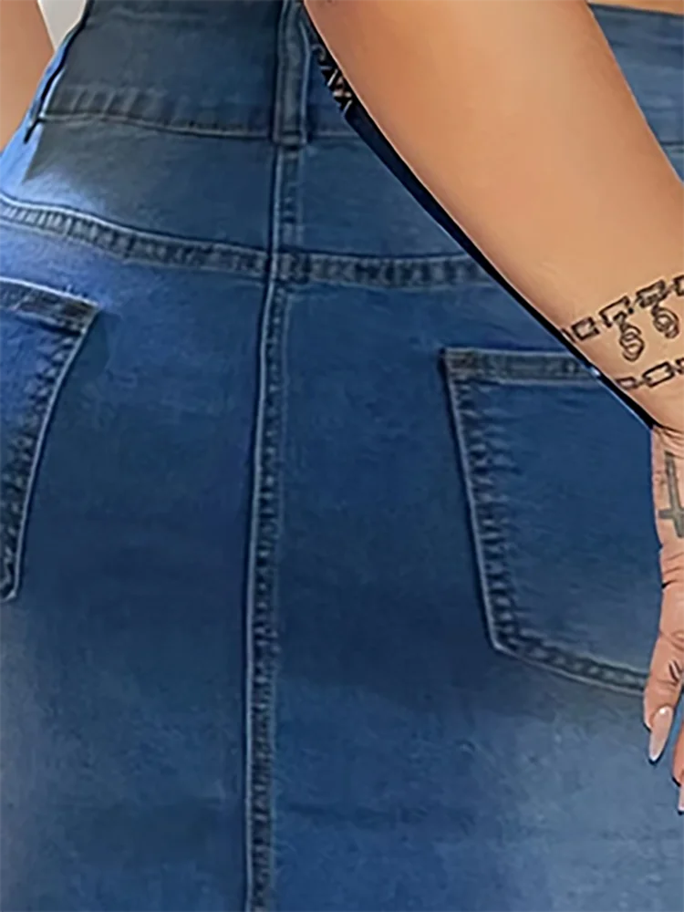 Women's Fringe Long Jean Skirts Fashion Casual Comforts Slim Mid Waist Stretch Denim Plus Size Half Skirt Four Seasons of Wear