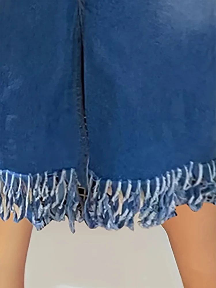 Women's Fringe Long Jean Skirts Fashion Casual Comforts Slim Mid Waist Stretch Denim Plus Size Half Skirt Four Seasons of Wear
