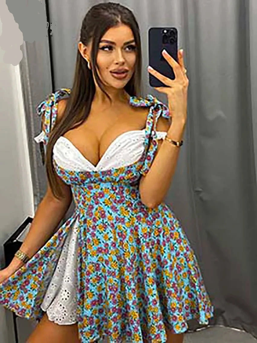 Elegant Blue Print Mini Dress