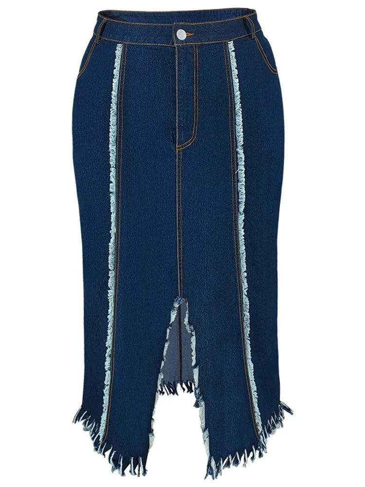 Wmstar Plus Size Only Denim Skirts Maxi Sexy Medium Stretch Long Flounce Skirt Wholesale Dropshipping 2024 Women's Clothing
