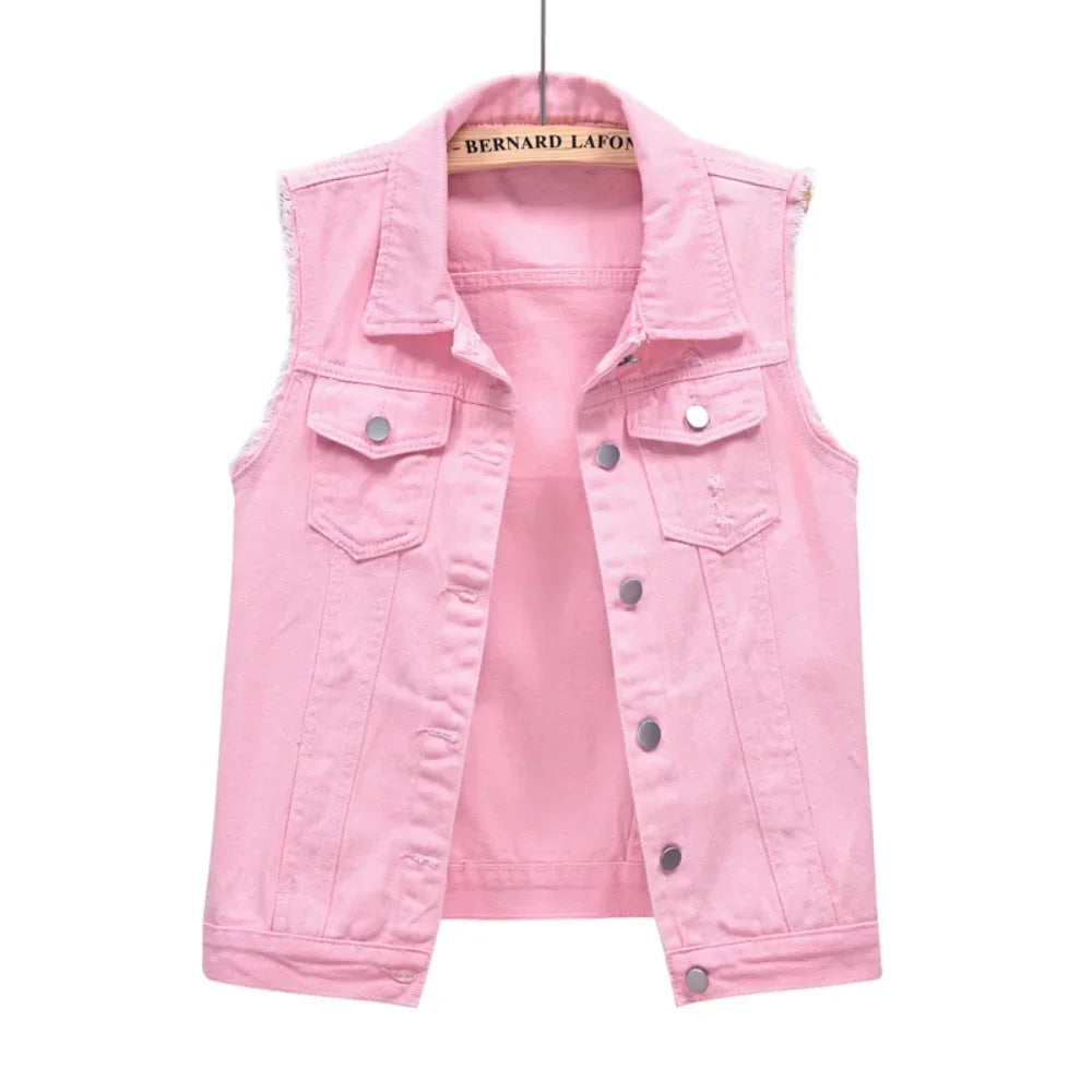 Denim Vest for Women Jacket Spring Streetwear Women Clothing Autumn Coats Fashion Clothes Casual Vintage Elegant Sleeveless