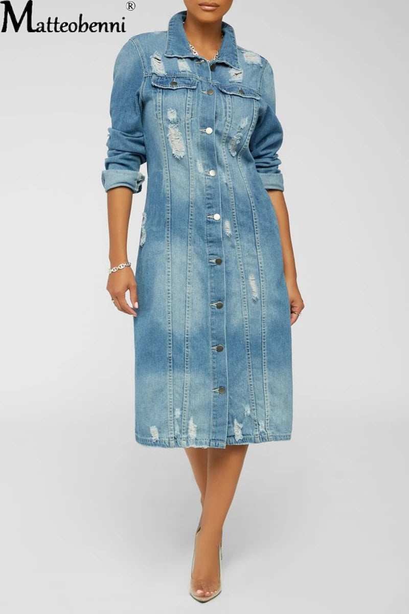 Autumn Women Sexy Ripped Denim Jackets 2023 Vintage Casual Long Jean Jacket Winter Female Long Sleeve Coat Streetwear