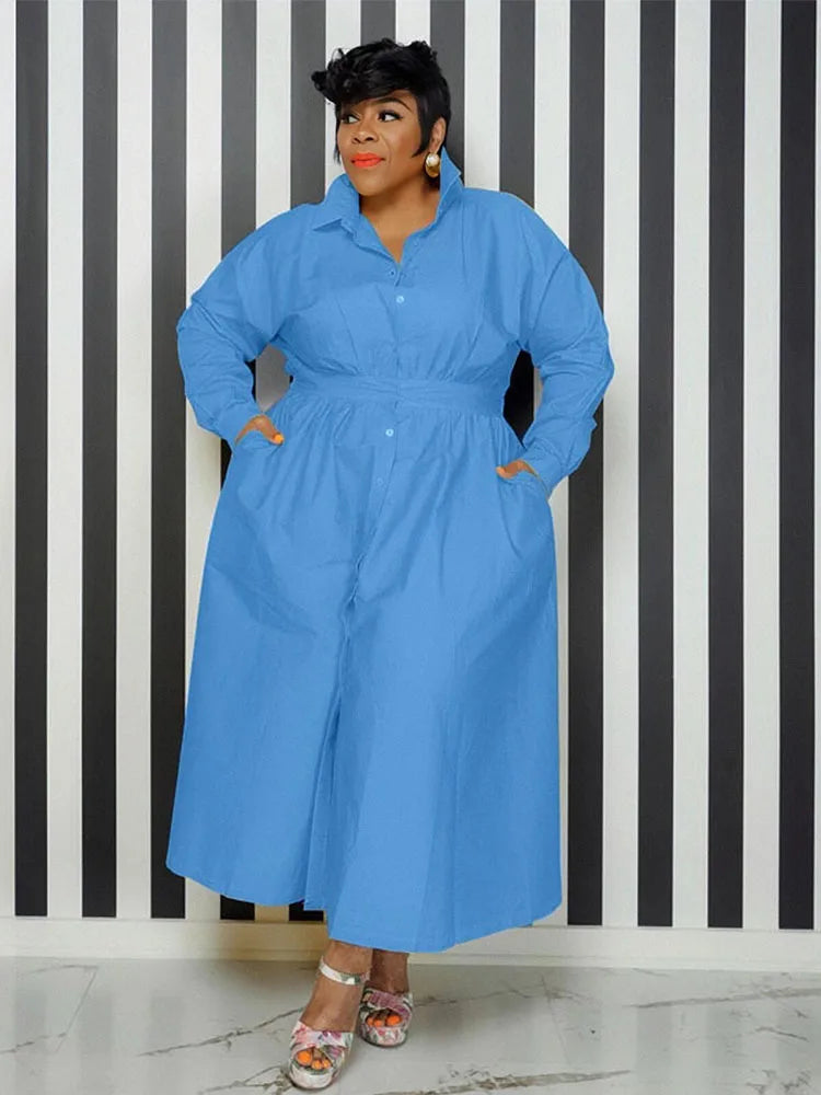 Elegant Casual Women's Dresses Korean Style Solid Color Long Shirt Dress Female Loose Plus Size Dress Wholesale Dropshipping