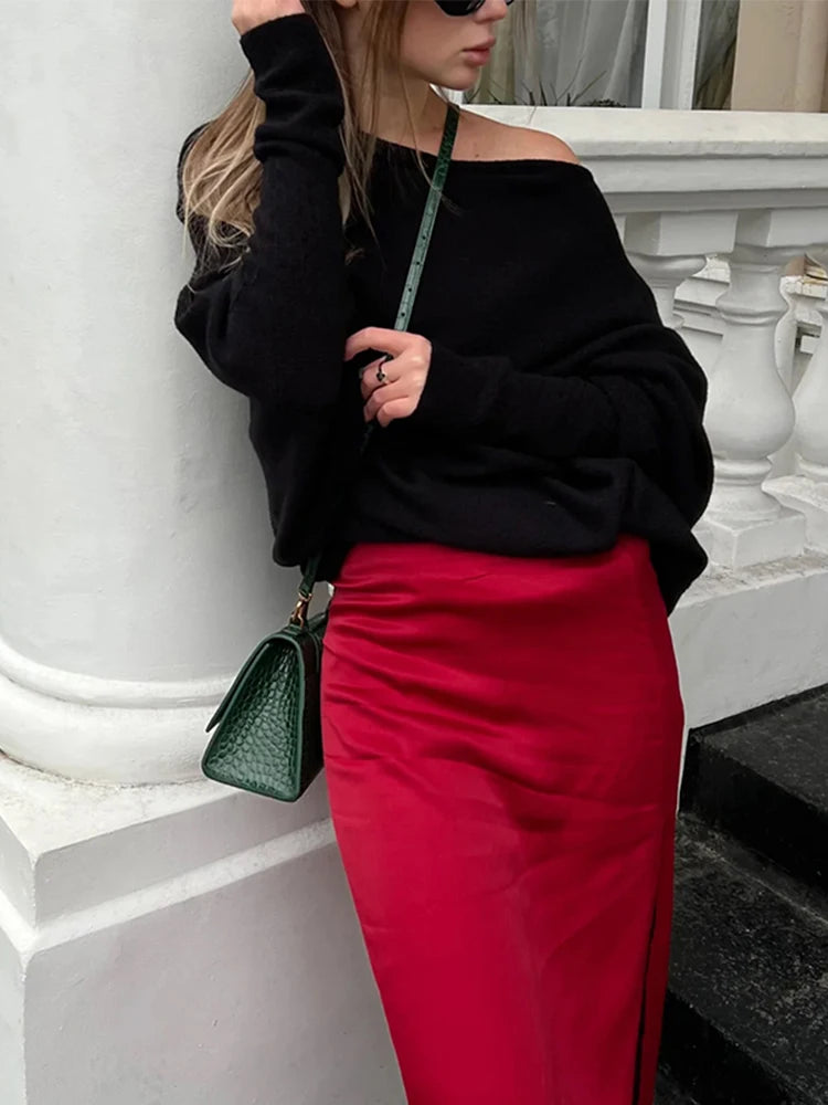 2024 Autumn And Winter New Women's Ribbed Knit Jumper Set Head Casual Bat Sleeve Round Neck Simple Versatile Knitwear Jumper