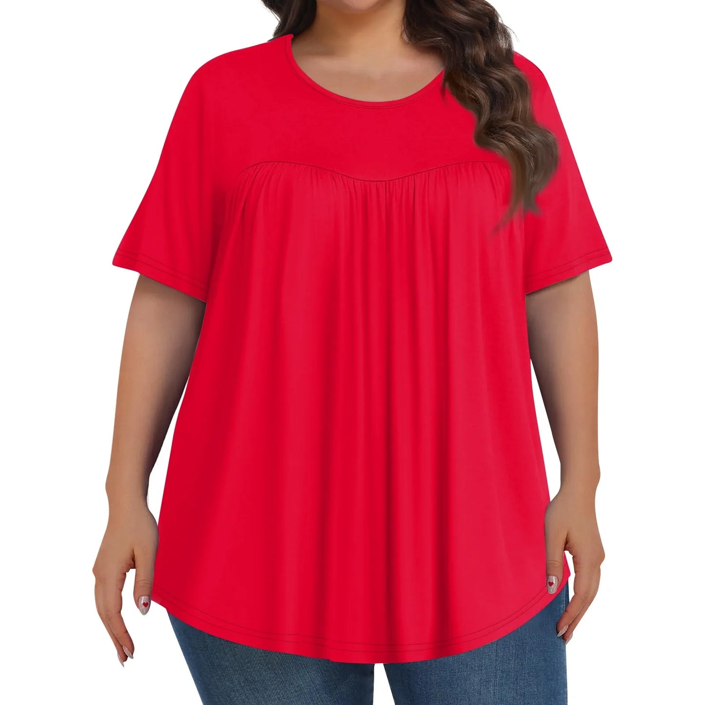 2024 Women'S Fashion Casual Solid Color Round Neck Short Sleeve Plus Size Tops Camisetas Mujer Verano 2024 Koszulki Damskie