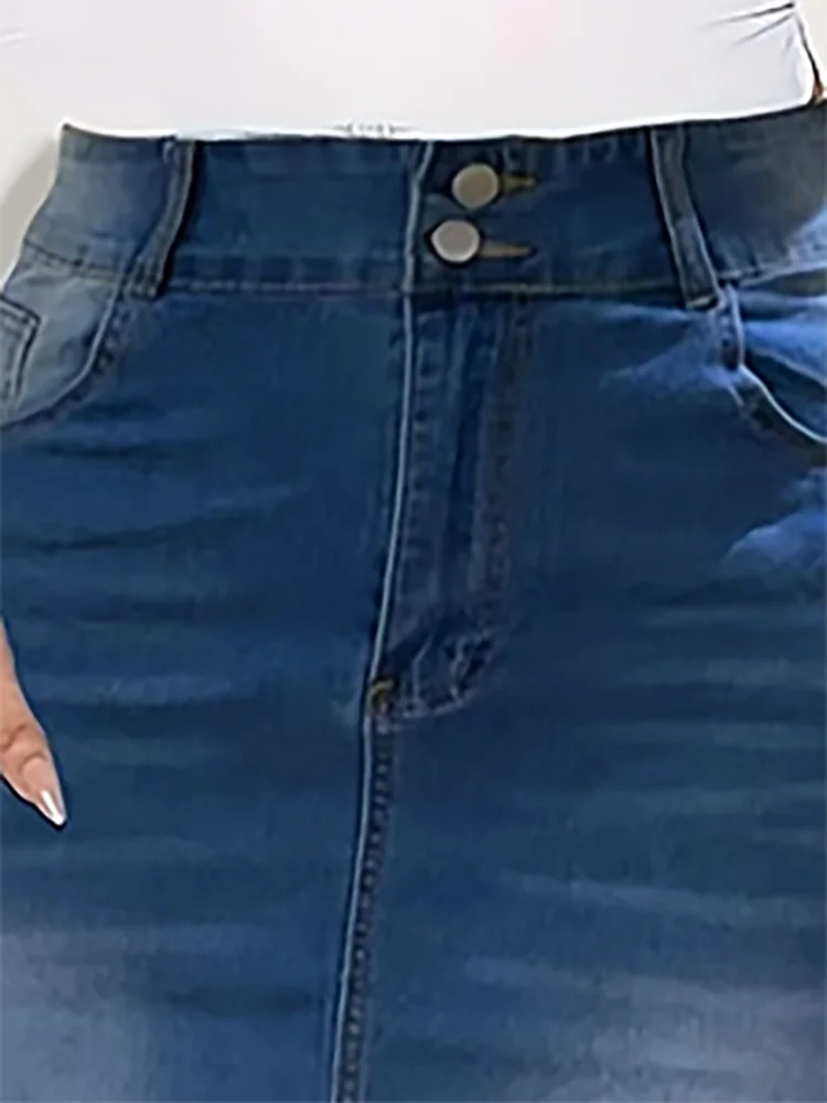 Women's Fringe Long Jean Skirts Fashion Casual Comforts Slim Mid Waist Stretch Denim Plus Size Half Skirt Four Seasons of Wear