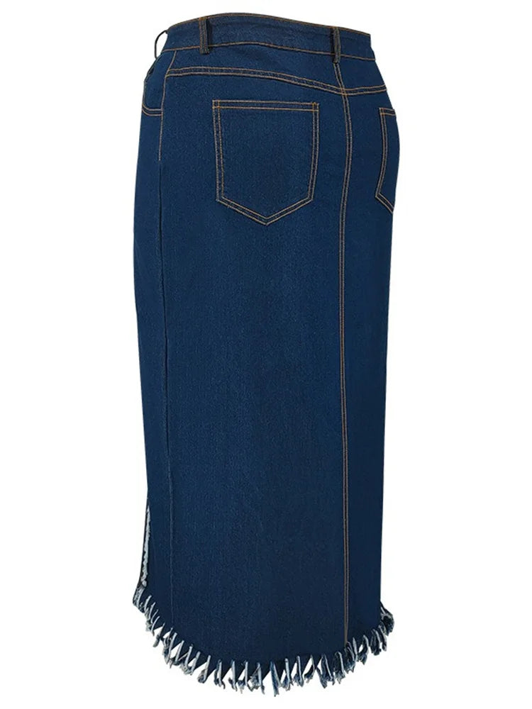 Wmstar Plus Size Only Denim Skirts Maxi Sexy Medium Stretch Long Flounce Skirt Wholesale Dropshipping 2024 Women's Clothing