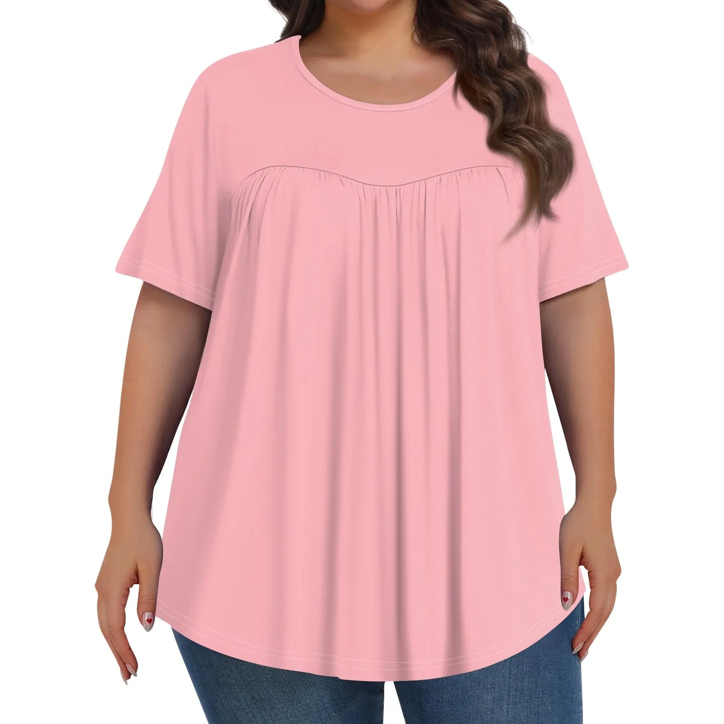 2024 Women'S Fashion Casual Solid Color Round Neck Short Sleeve Plus Size Tops Camisetas Mujer Verano 2024 Koszulki Damskie
