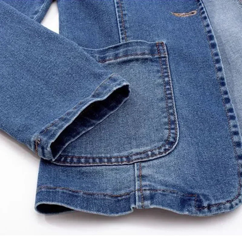 Womens Denim Suit Jacket New Spring Autumn Korean Pocket Jeans Outwear Female Slim One Button Long Sleeve Denim Blazers Coats