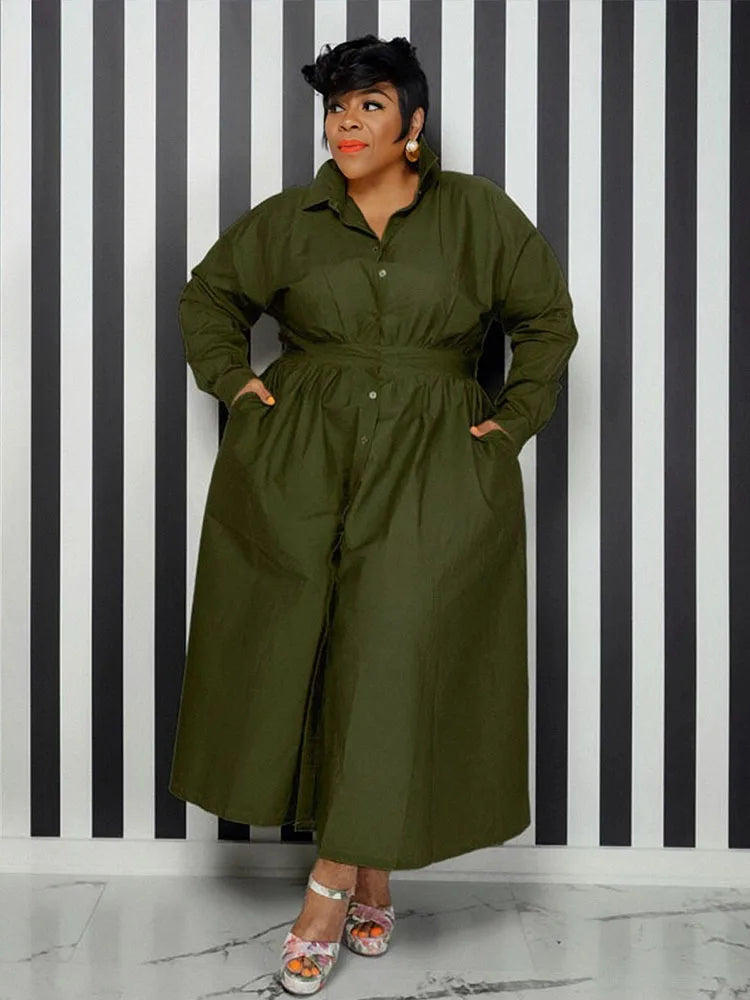 Elegant Casual Women's Dresses Korean Style Solid Color Long Shirt Dress Female Loose Plus Size Dress Wholesale Dropshipping