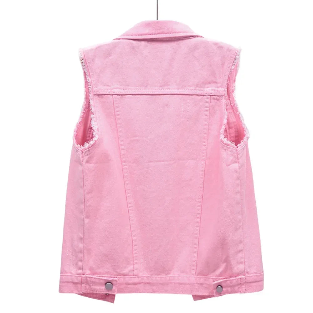 Denim Vest for Women Jacket Spring Streetwear Women Clothing Autumn Coats Fashion Clothes Casual Vintage Elegant Sleeveless