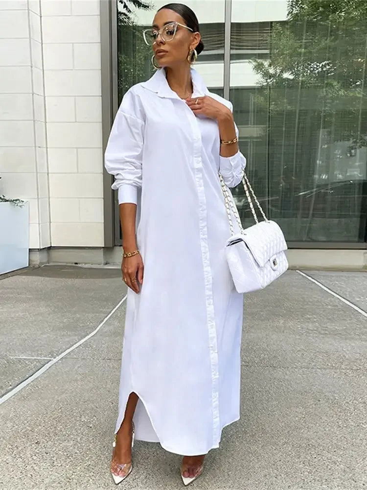 Fashion Casual Long Shirt Women Solid Color Single Breasted Jacket Fashion Elegant Long Dress Shirt 2022 Summer Streetwear S-2XL